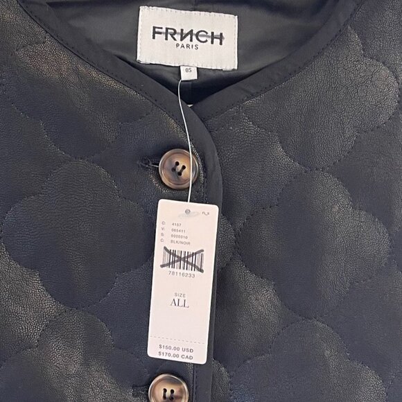 Anthropologie FRNCH x Gisette Faux Leather Sleeveless Quilted Vest Black, OS - Picture 5 of 7